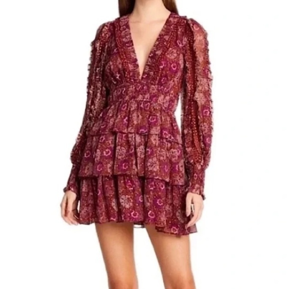 House of Harlow 1960 Floral Burgundy Mini Dress